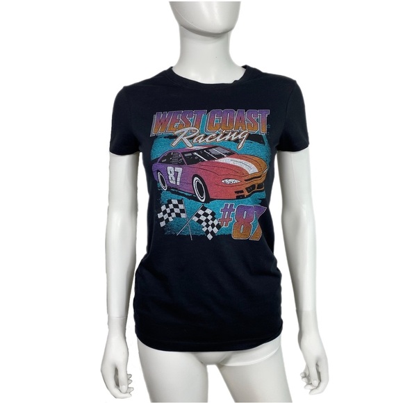 Free State Women’s Fitted West Coast Racing Print Black Tee - Picture 1 of 6